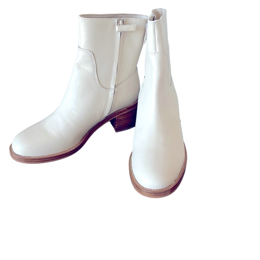 J.Crew Leather Stacked-heel Ankle Boots in Natural White Size 9 - Picture 4 of 8